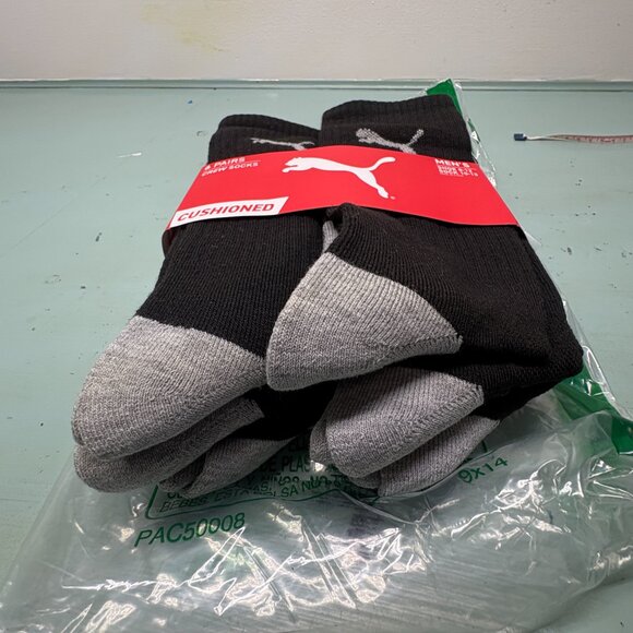 Puma 6 pack Men's Cushioned Crew socks black/gray shoe size 8-12 - Picture 2 of 3